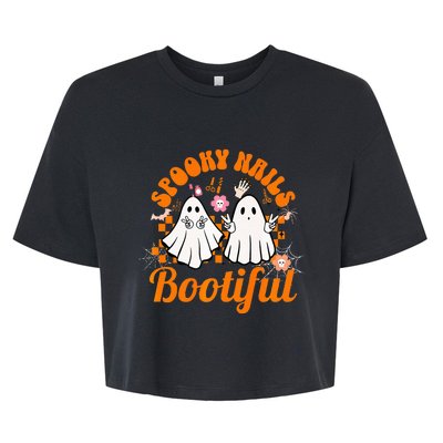 Spooky Nails Bootiful Halloween for Nail Techs Beauticians Premium Bella+Canvas Jersey Crop Tee