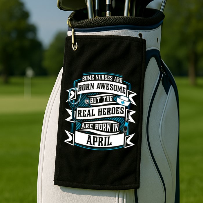Some Nurses Born Awesome But Real Heroes Born In April Funny Gift Golf Towel