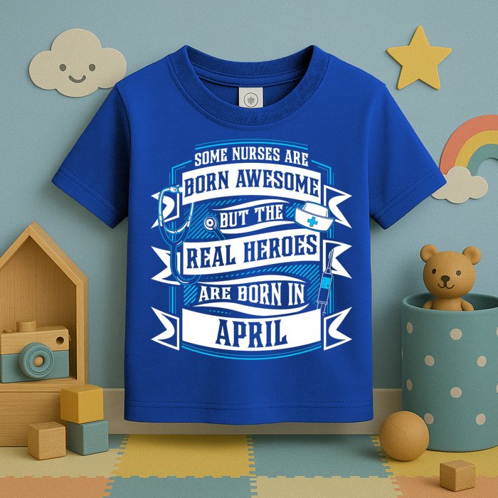 Some Nurses Born Awesome But Real Heroes Born In April Funny Gift Toddler T-Shirt