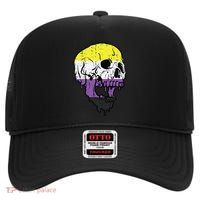 Skull Non Binary Enby Pride Lgbtq High Crown Mesh Back Trucker Hat