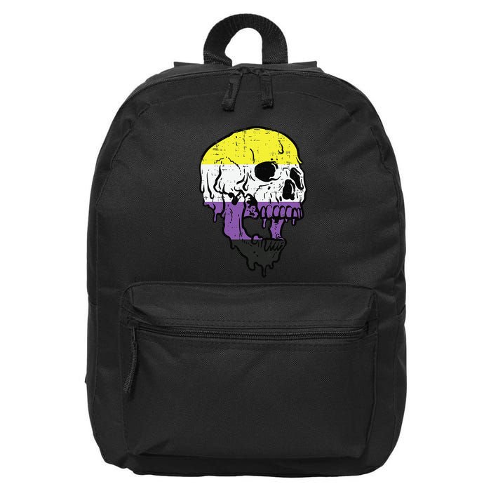 Skull Non Binary Enby Pride Lgbtq 16 in Basic Backpack