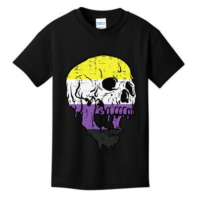 Skull Non Binary Enby Pride Lgbtq Kids T-Shirt
