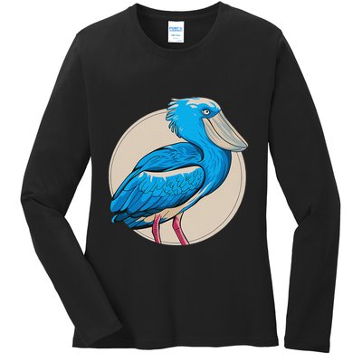 Shoebill National Bird Day Ornithologist Whale Bill Stork Ladies Long Sleeve Shirt