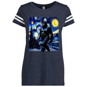 Starry Night Bigfoot Van Gogh Art Painting Sasquatch Enza Ladies Jersey Football T-Shirt