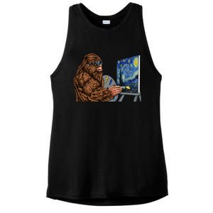 Starry Night Bigfoot Painting Funny Sasquatch Graphic Art Ladies PosiCharge Tri-Blend Wicking Tank