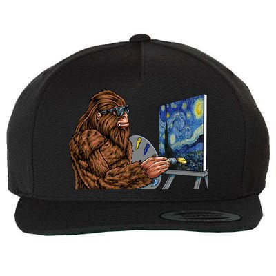 Starry Night Bigfoot Painting Funny Sasquatch Graphic Art Wool Snapback Cap