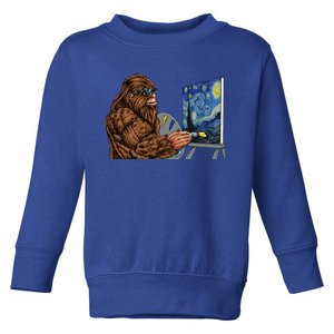 Starry Night Bigfoot Painting Funny Sasquatch Graphic Art Toddler Sweatshirt