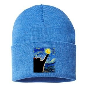 Starry Night Cat Van Gogh Cat Cat Lover Cat Mom Cat Dad Sustainable Knit Beanie