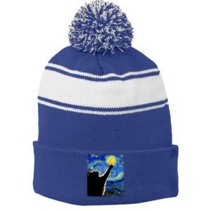 Starry Night Cat Van Gogh Cat Cat Lover Cat Mom Cat Dad Stripe Pom Pom Beanie