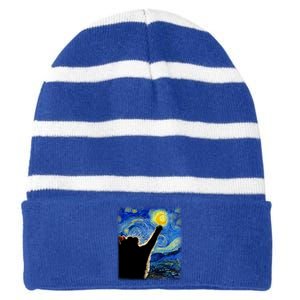 Starry Night Cat Van Gogh Cat Cat Lover Cat Mom Cat Dad Striped Beanie with Solid Band