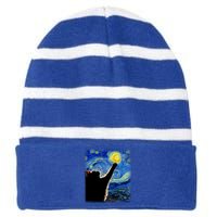 Starry Night Cat Van Gogh Cat Cat Lover Cat Mom Cat Dad Striped Beanie with Solid Band