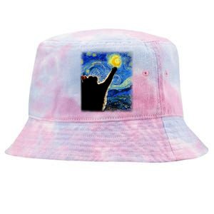 Starry Night Cat Van Gogh Cat Cat Lover Cat Mom Cat Dad Tie-Dyed Bucket Hat