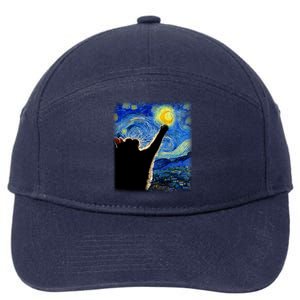 Starry Night Cat Van Gogh Cat Cat Lover Cat Mom Cat Dad 7-Panel Snapback Hat