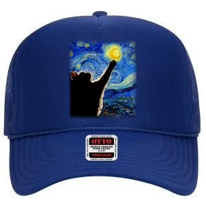 Starry Night Cat Van Gogh Cat Cat Lover Cat Mom Cat Dad High Crown Mesh Back Trucker Hat