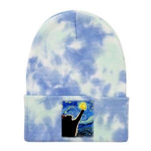 Starry Night Cat Van Gogh Cat Cat Lover Cat Mom Cat Dad Tie Dye 12in Knit Beanie