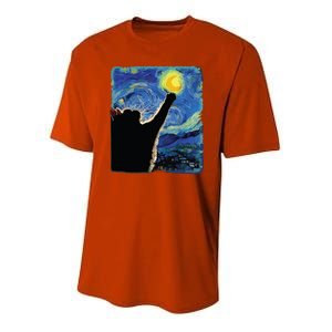 Starry Night Cat Van Gogh Cat Cat Lover Cat Mom Cat Dad Youth Performance Sprint T-Shirt