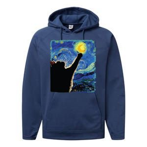 Starry Night Cat Van Gogh Cat Cat Lover Cat Mom Cat Dad Performance Fleece Hoodie