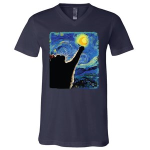 Starry Night Cat Van Gogh Cat Cat Lover Cat Mom Cat Dad V-Neck T-Shirt