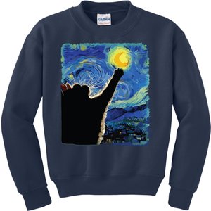 Starry Night Cat Van Gogh Cat Cat Lover Cat Mom Cat Dad Kids Sweatshirt