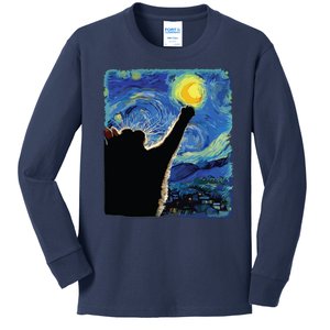 Starry Night Cat Van Gogh Cat Cat Lover Cat Mom Cat Dad Kids Long Sleeve Shirt