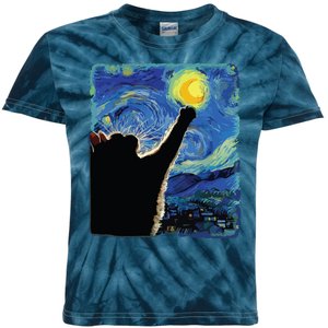 Starry Night Cat Van Gogh Cat Cat Lover Cat Mom Cat Dad Kids Tie-Dye T-Shirt