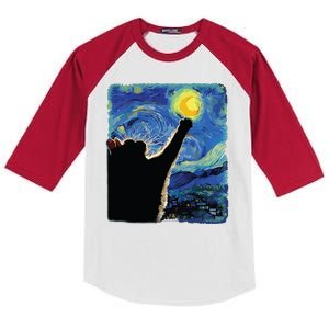 Starry Night Cat Van Gogh Cat Cat Lover Cat Mom Cat Dad Kids Colorblock Raglan Jersey