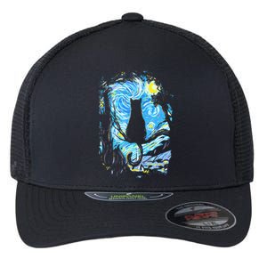 Starry Night Cat Van Gogh Cat Flexfit Unipanel Trucker Cap