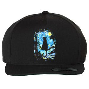 Starry Night Cat Van Gogh Cat Wool Snapback Cap