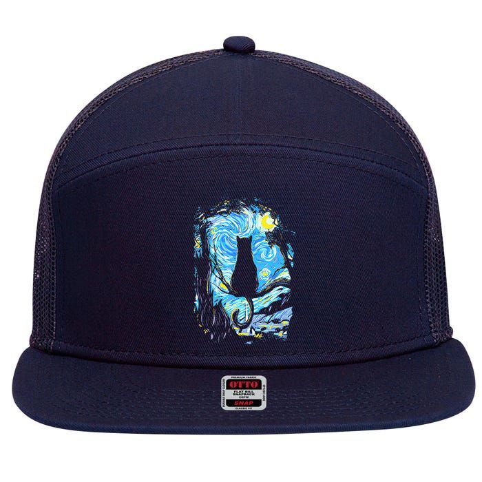 Starry Night Cat Van Gogh Cat 7 Panel Mesh Trucker Snapback Hat