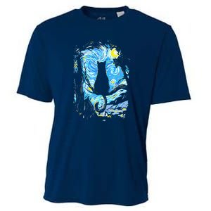 Starry Night Cat Van Gogh Cat Cooling Performance Crew T-Shirt