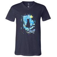 Starry Night Cat Van Gogh Cat V-Neck T-Shirt