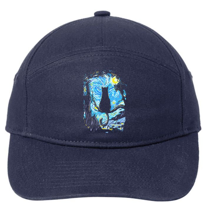 Starry Night Cat Van Gogh Cat 7-Panel Snapback Hat