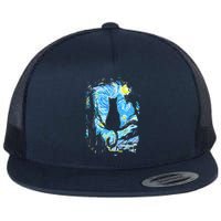 Starry Night Cat Van Gogh Cat Flat Bill Trucker Hat