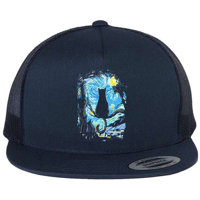 Starry Night Cat Van Gogh Cat Flat Bill Trucker Hat