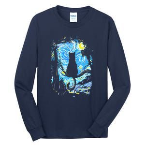 Starry Night Cat Van Gogh Cat Tall Long Sleeve T-Shirt