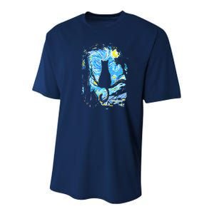 Starry Night Cat Van Gogh Cat Youth Performance Sprint T-Shirt