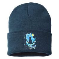 Starry Night Cat Van Gogh Cat Sustainable Knit Beanie