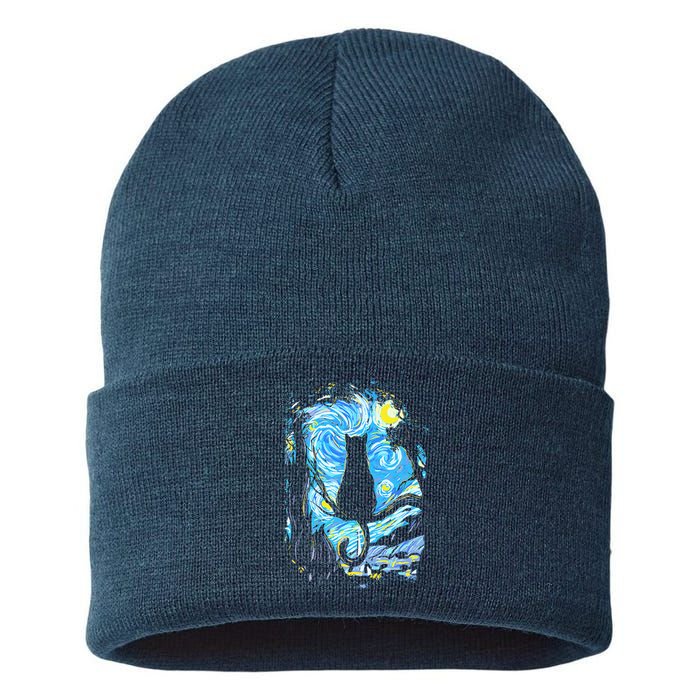 Starry Night Cat Van Gogh Cat Sustainable Knit Beanie