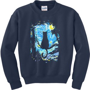 Starry Night Cat Van Gogh Cat Kids Sweatshirt