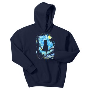 Starry Night Cat Van Gogh Cat Kids Hoodie