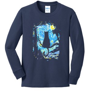 Starry Night Cat Van Gogh Cat Kids Long Sleeve Shirt