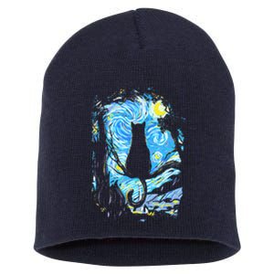 Starry Night Cat Van Gogh Cat Short Acrylic Beanie