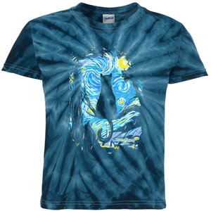 Starry Night Cat Van Gogh Cat Kids Tie-Dye T-Shirt