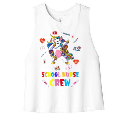 School Nurse Crew Cute Back To School Unicorn Gift Women's Racerback Cropped Tank