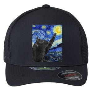 Starry Night Cat Artwork Flexfit Unipanel Trucker Cap