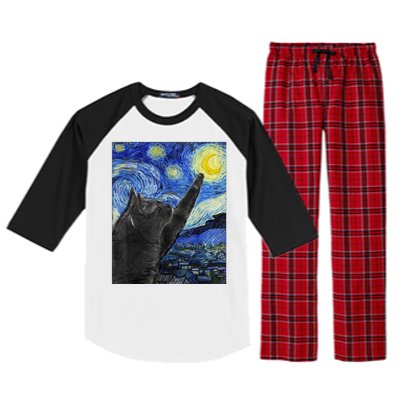 Starry Night Cat Artwork Raglan Sleeve Pajama Set