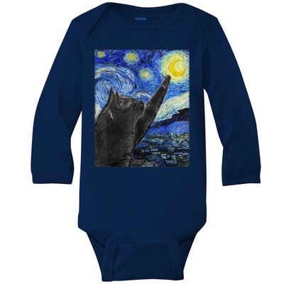 Starry Night Cat Artwork Baby Long Sleeve Bodysuit