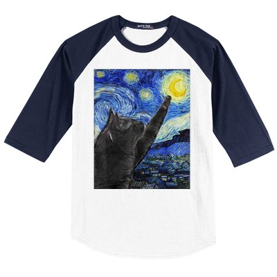 Starry Night Cat Artwork Baseball Sleeve Shirt