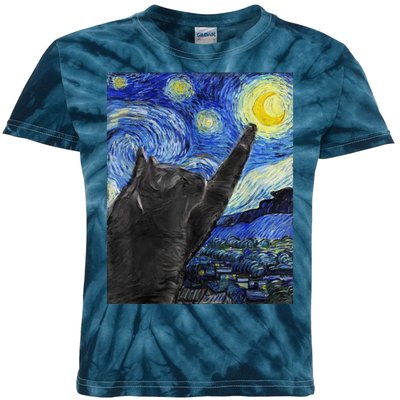 Starry Night Cat Artwork Kids Tie-Dye T-Shirt