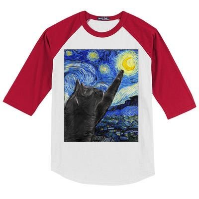 Starry Night Cat Artwork Kids Colorblock Raglan Jersey